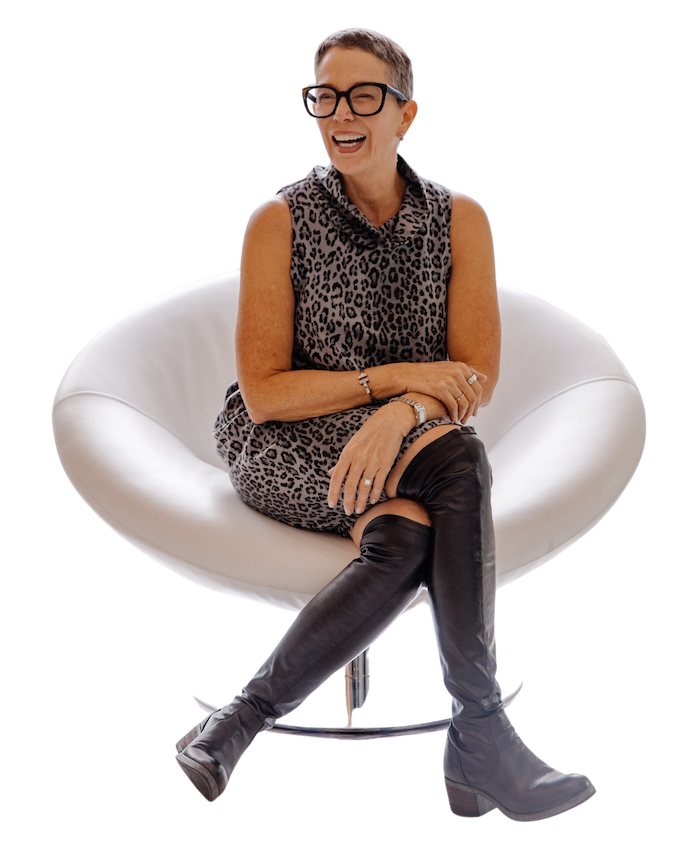 a woman sitting in a chair