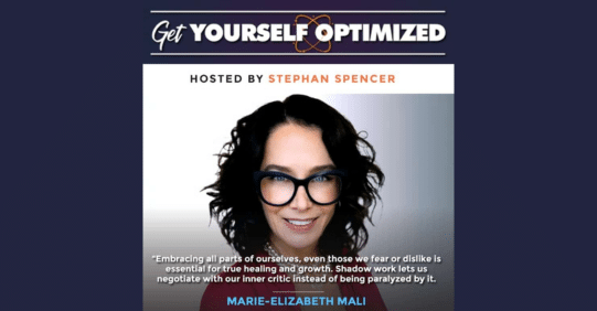 Woman smiling with podcast title Get Yourself Optimized